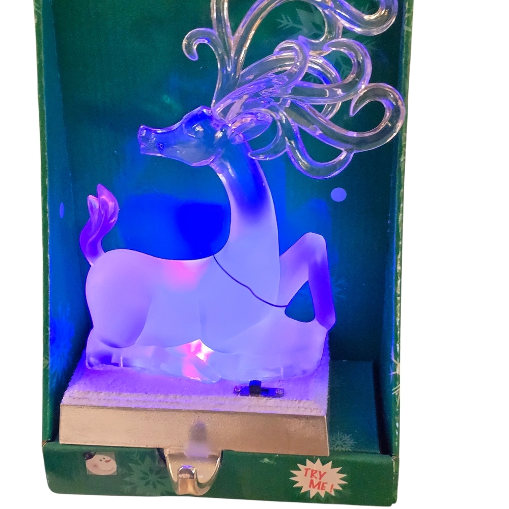 Lighted Acrylic Reindeer Stocking Holder Frosted Deer Christmas Mantel Decor NIB - Picture 7 of 7